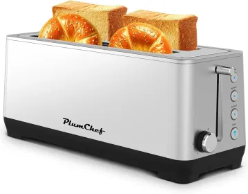 4-Slice Toaster, Extra Wide Long Slot Toaster, 6 Browning Settings, Bagel/Defrost/Reheat Functions, Removable Crumb Tray, Stainless Steel Housing, Sil