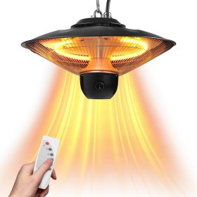 1500W Outdoor Patio Heater Electric Hanging Heated Ceiling Mounted Heating Lamp IP23 Waterproof With 3 Heating Levels 30Mins 60Mins Timer 2 Remote Con