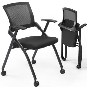 2 Pack Stackable Conference Room Chairs With Wheels, Folding Office Chair With Rebound Back, Padded Seat For Training Room, Guest, Reception, Event, C