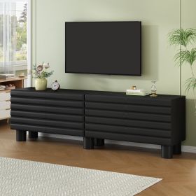Stylish Thick Wavy Door TV Cabinet With Adjustable Shelves, Cream Style TV Stand With 4 Cabinets For TVs Up To 75 Solid Media Console With Cylindrical