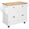 HOMCOM Rolling Kitchen Cart, White, Wood Top, Spice/Towel Rack, Storage Drawers, Movable Dining Room Trolley