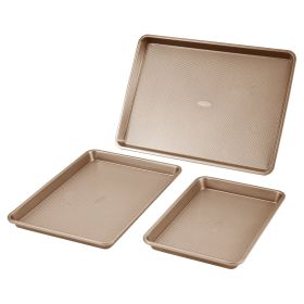 Baking Pan Set 3-Piece Nonstick Carbon Steel Bakeware Set with Silicone Handle