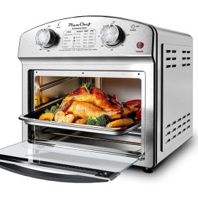 Stainless Steel 12-Liter Air Fryer, Dual Knob Control, 450Â°F Temperature Range, 60-Min Timer, Presets for French Fries, Pizza, Chicken, Fish