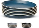 KooK Dinner Plates, Ceramic Round Kitchen Dinnerware Set, Dishwasher & Microwave Safe, Stoneware, High Edge, 7.5 Inch, Set of 6, Navy
