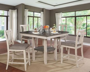 Dining Room Rustic Style Antique White 5pc Dining Set Counter Height Table w Shelf Unique High Chairs Furniture