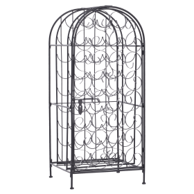 HOMCOM 35 Bottle Wrought Iron Wine Rack Cabinet with Lock, Black