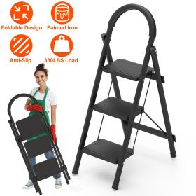 3-Step Folding Ladder, 330lbs Load Capacity, Lightweight 6.94lbs with 1.57in Folding Width, Heavy Duty Steel Construction, Non-Slip Pedals & Feet