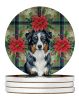 Black Australian Shepherd Christmas PoinsettIas Large Sandstone Coasters Pack of 4 Absorbent Round Coasters Decor Gifts for Men or Women, 4 in