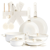 22-Piece Non-Stick Cookware Set, 6 Pots & 3 Lids, Removable Handles, Oven & Dishwasher Safe, Includes 28cm Soup Pot, Cream White Aluminum