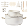 22-Piece Non-Stick Cookware Set, 6 Pots & 3 Lids, Removable Handles, Oven & Dishwasher Safe, Includes 28cm Soup Pot, Cream White Aluminum