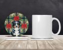 Black Australian Shepherd Christmas PoinsettIas Large Sandstone Coasters Pack of 4 Absorbent Round Coasters Decor Gifts for Men or Women, 4 in