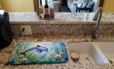 Spring Dolphin Dish Drying Mat Absorbent Dish Drying Mat Pad for Kitchen Counter Dish Drainer Mat for Countertop, 14 x 21", Multicolor