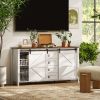 HOMCOM 60" Buffet Cabinet, Farmhouse Sideboard with Sliding Barn Doors, Drawers and Adjustable Shelves, Distressed Cream White