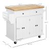 HOMCOM Rolling Kitchen Cart, White, Wood Top, Spice/Towel Rack, Storage Drawers, Movable Dining Room Trolley
