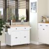 HOMCOM Rolling Kitchen Cart, White, Wood Top, Spice/Towel Rack, Storage Drawers, Movable Dining Room Trolley