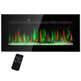 36" Recessed or Wall Mounted Electric Fireplace Heater with Remote Control, Adjustable Flame Color and Brightness