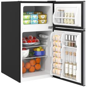 3.2 Cu.Ft Mini Fridge with Freezer, Double Door Compact Refrigerator with Adjustable Thermostat, Shelf and Reversible Door for Bedroom, Dorm, Home Of (Option: Black-490x540x950 mm)