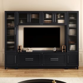 VIBE HAUS 102 W Wall Unit Modern Entertainment Center With Glass Doors For TVs Up To 75, Large Minimalist TV Stand Media Console With Drawers For Livi (Option: Black)