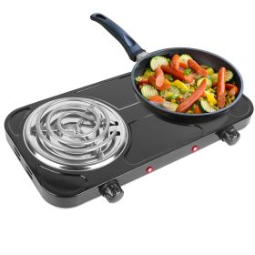 2 Color Options -- 1Pc 2000W Electric Double Burner Portable Coil Heating Hot Plate Stove Countertop RV Hotplate With Non Slip Rubber Feet 5 Temperatu (Option: Black)