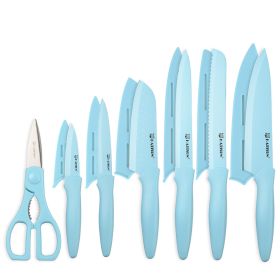 Kitchen Knife Set With Guards, 13 Piece Blue Non-Stick Stainless Steel Boxed Knives Set, Anti-Rust And Dishwasher Safe, 6 Knives With 6 Blade Covers A (Option: Blue)