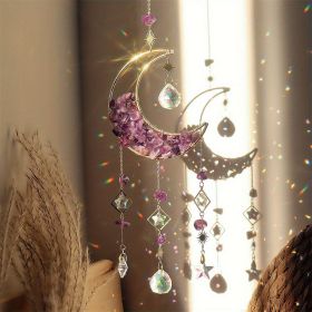 1pc Rainbow Maker Crystal Suncatcher - Enhance Your Home Decor with Aquamarine, Amethyst, and Obsidian - Perfect for Garden, Yard, Bedroom, Balcony (Color: Amethyst)