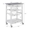 Mobile Rolling Kitchen Island Trolley Serving Cart with Underneath Drawer & Slide-Out Wire Storage Basket