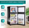 KRIB BLING 3.5Cu.Ft Compact Refrigerator Mini Fridge with Freezer, Small Refrigerator with 2 Door, 7 Level Thermostat Removable Shelves for Kitchen
