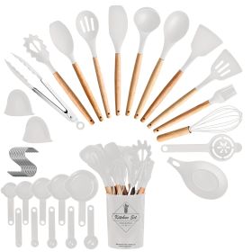 4 Colors Options -- Set Of 35Pcs Kitchen Cooking Utensils Set Spatula Set Baking Utensil Set Kitchen Accessories Necessities With Holder Egg Whisk Sep (Option: White)